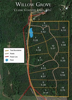 tract layout map for Willow Grove Tract 1, 5.14 acres for sale in Lamar County, Alabama